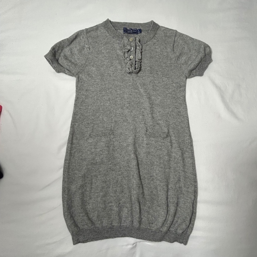 Toobydoo New York‎ Girls Gray Cotton Cashmere Ruffle Henley Sweater Dress Size 8